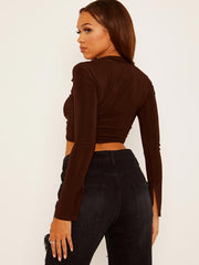 Ruched Front Collared Slinky Crop Top