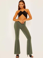 Scrunch Back Flared Slinky Trousers