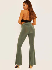 Scrunch Back Flared Slinky Trousers
