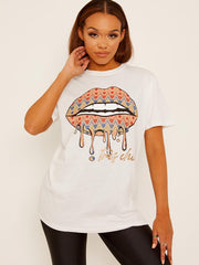 Chevron lip grafisch bedrukt t-shirt