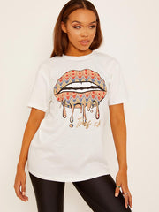 Chevron lip grafisch bedrukt t-shirt