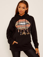 Chevron Lip Graphic Fleeced Hoodie