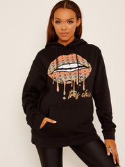 Chevron Lip Graphic Fleeced Hoodie