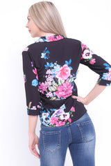 Wrap Twist Front Floral Print Top