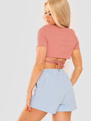 Binden Sie Butterfly Print Ripping Crop Top zurück