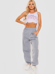 Milk Shake Graphic Raw Hem Ribbed Crop Top
