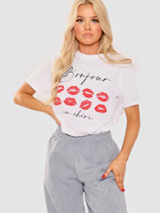 Bonjour Lip Graphic Printed T-Shirt