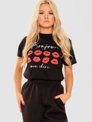 Bonjour Lip Graphic Printed T-Shirt