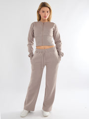 Cropped Zip Up Sweatshirt & Wide Leg Trouser Tracksuit