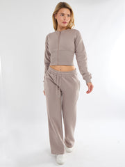 Cropped Zip Up Sweatshirt & Wide Leg Trouser Tracksuit