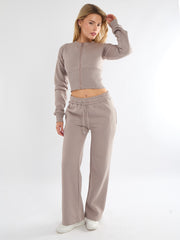 Cropped Zip Up Sweatshirt & Wide Leg Trouser Tracksuit