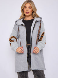 Love Knitted Sleeve Detail Oversized Hoodie Dress - Grey