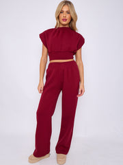 Cap Sleeve Crop Top & Wide Legoser Fleece CO-ordte