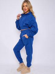 Cropped Ruched Sleeve Hoodie & Jogger Co-ord