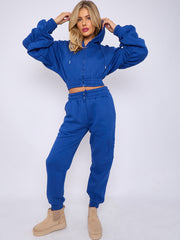 Cropped Ruched Sleeve Hoodie & Jogger Co-ord