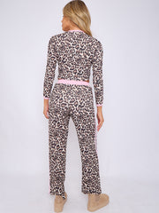 Leopard Print Ribbed Crop Top & Trouser Co-ord With Stripe Detail
