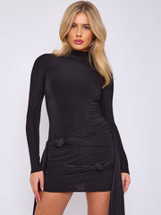 Knot Front Slinky Dress With Drape Detail