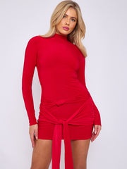 Knot Front Slinky Dress With Drape Detail