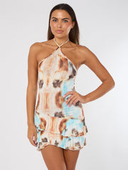 Tie Neck Frill Mini Dress