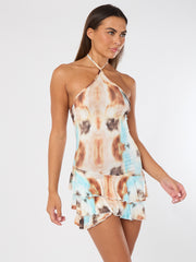 Tie Neck Frill Mini Dress