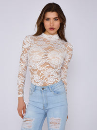 Lace detail corset stijl bodysuit - Wit