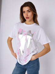 Pink Foil Graphic Printed T-Shirt