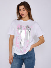 Pink Foil Graphic Printed T-Shirt