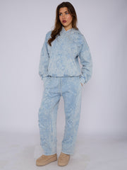 Acid Wash Oversized Crucifix Embroidered Hooded Fleece Co-ord