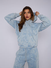 Acid Wash Oversized Crucifix Embroidered Hooded Fleece Co-ord