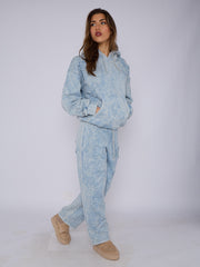 Acid Wash Oversized Crucifix Embroidered Hooded Fleece Co-ord