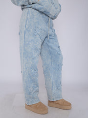 Acid Wash Oversized Crucifix Embroidered Hooded Fleece Co-ord