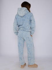 Acid Wash Oversized Crucifix Embroidered Hooded Fleece Co-ord