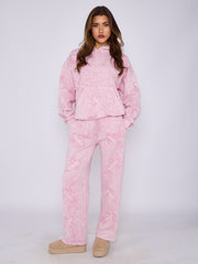 Acid Wash Oversized Crucifix Embroidered Hooded Fleece Co-ord