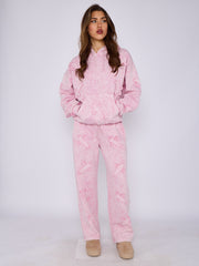 Acid Wash Oversized Crucifix Embroidered Hooded Fleece Co-ord