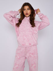 Acid Wash Oversized Crucifix Embroidered Hooded Fleece Co-ord