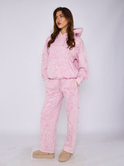 Acid Wash Oversized Crucifix Embroidered Hooded Fleece Co-ord