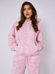 Acid Wash Oversized Crucifix Embroidered Hooded Fleece Co-ord