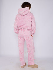 Acid Wash Oversized Crucifix Embroidered Hooded Fleece Co-ord