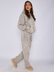 Acid Wash Oversized Crucifix Embroidered Hooded Fleece Co-ord