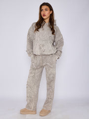 Acid Wash Oversized Crucifix Embroidered Hooded Fleece Co-ord