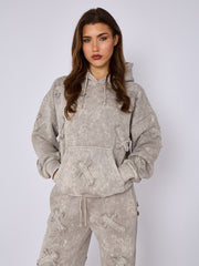 Acid Wash Oversized Crucifix Embroidered Hooded Fleece Co-ord