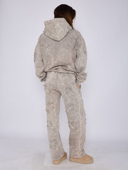 Acid Wash Oversized Crucifix Embroidered Hooded Fleece Co-ord