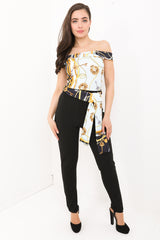 Key Scarf Print Bardot Jumpsuit
