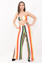 Multi Coloured Stripe Bralet And Trouser Co-ord