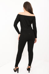 Slashed Knee Ribbed Bardot Lounge Jumpsuit