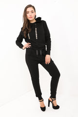 Diamante verfraaide trekstringhooded loungewear