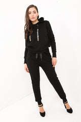 Diamante verfraaide trekstringhooded loungewear