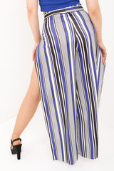 Striped Tie Waist Split Leg Trousers