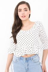 Frill Detail Polka Dot Top