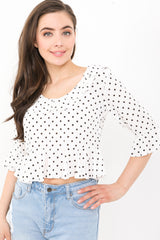 Frill Detail Polka Dot Top